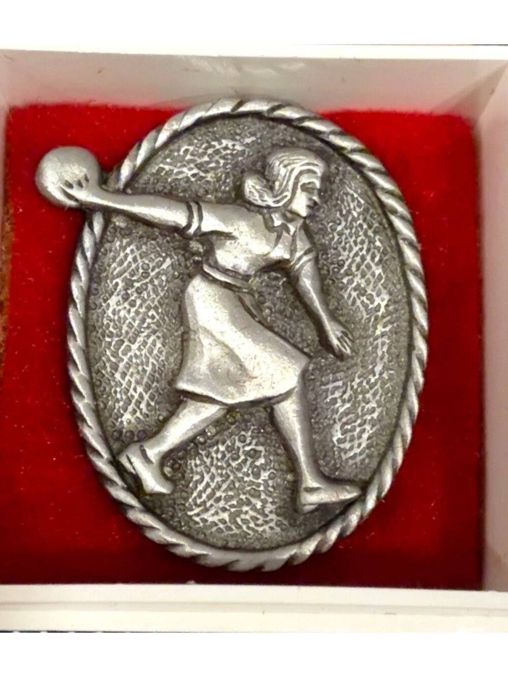 TS Pewter Female Bowler Bowling Lapel Pin Tie Tack Trophy Shop NOS 7.18g